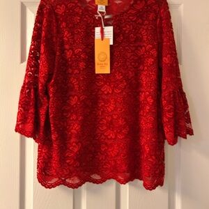 Ruby Rd. Vibrant Red Lace Blouse